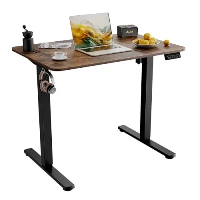 Image of ERGOMAKER Electric Standing Desk 90x60cm, Height Adjustable Stand up with Memory Handset, Sit Hooks for Home Office(Rustic Brown)