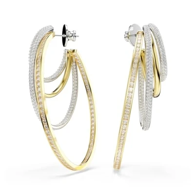 Image of Swarovski Hyperbola hoop earrings, Mixed cuts, White, metal finish