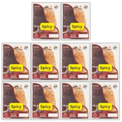 Image of (6 20 Naan Breads) Garlic &amp; Coriander, Plain Or Spicy Breads 360g per pack ((Spicy) 10x2 Naans)