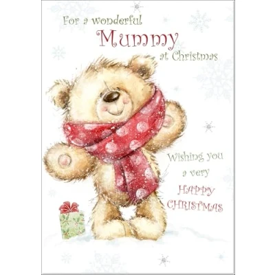 Image of doodlecards Mummy Christmas Card Teddy Bear with Red Scarf Large A4 Size for Plain Envelope
