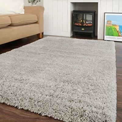 Image of Modern Super Soft Light Grey Shaggy Shag Area Rug Thick Lounge Living Room Bedroom Nursery Mat Carpet Silver Rugs 120cm x 170cm