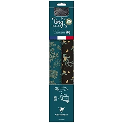 Image of Clairefontaine Ref 223889C Tiny Rolls Kraft Gift Wrap Set 2 x (80gsm, 35cm 5m), 10 Tags (Rectangular &amp; Round), 20m Ribbon Black Blue