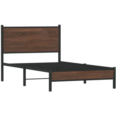 Image of vidaXL Metal Bed Frame without Mattress Brown Oak 100x190 cm