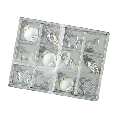 Image of Heaven Sends Set of 12 Christmas Glass Assorted Bauble Decorations 4cm Silver Decoration for Home Gift Idea Hanging Ornaments Tree