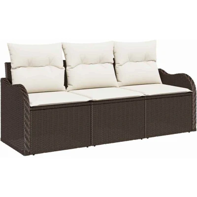 Image of vidaXL 3 Piece Garden Sofa Set with Cushions Brown Poly Rattan