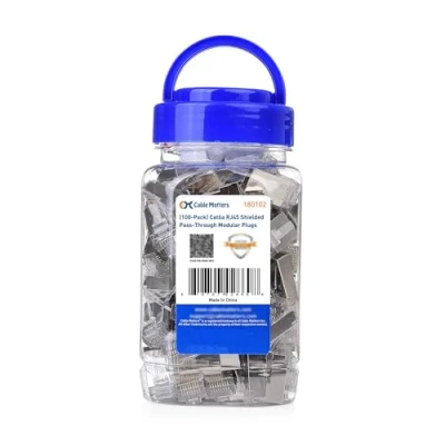 Image of Cable Matters 100 Pack Cat 6A Shielded RJ45 Connector Pass Through (Cat Ends / Cat6A Modular Plugs/Ethernet Plugs/Network Connector) for Solid or Stranded S/FTP Ethernet