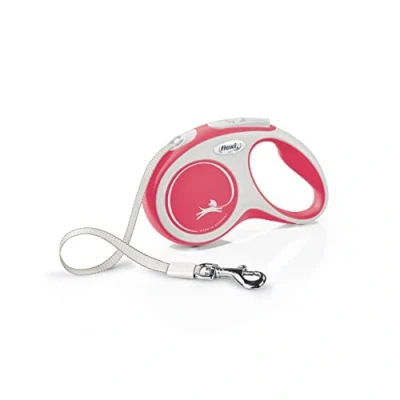 Image of Flexi New Comfort Tape Grey &amp; Red Small 5m Retractable Dog Leash/Lead for dogs up to 15kgs/33lbs