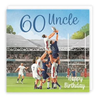 Image of Hunts England 60th Uncle Rugby Birthday Card Milo&#039;s Gallery Age 60 Sport Fun For Year Old Fan Sixty