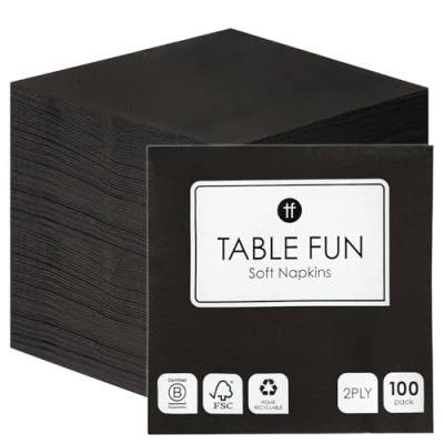 Image of Talking Tables 100 x Bulk Pack Soft Black Paper Napkins, Disposable Party Serviettes for Birthday, Christmas, Weddings, Hen, Catering, Everyday Tableware, Recyclable Made in EU, 2ply 33cm