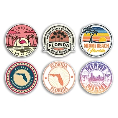 Image of 6 x 10cm Florida Vinyl Stickers Miami US State America Travel Map Flag Holiday Luggage Design Gift #78824
