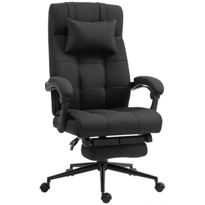 Image of Vinsetto Office Chair, Fabric Computer Chair with Head Pillow, Footrest, Armrest, Reclining Back, Black