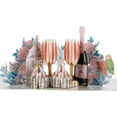 Image of Cardology Silver Wedding Anniversary Pop Up Card 25th 3D Handmade