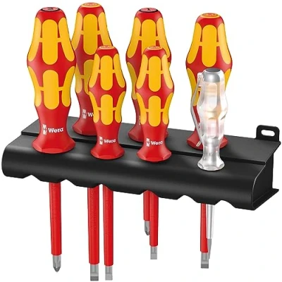 Image of Wera 160 i/165 i/7 VDE Kraftform Alloy Steel Lasertip screwdriver Set, SL/PZ, 7pc, 05006148001 , Multi colour