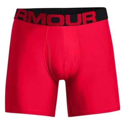 Image of Under Armour Mens Tech 6in (2 Pack) Boxers Red S