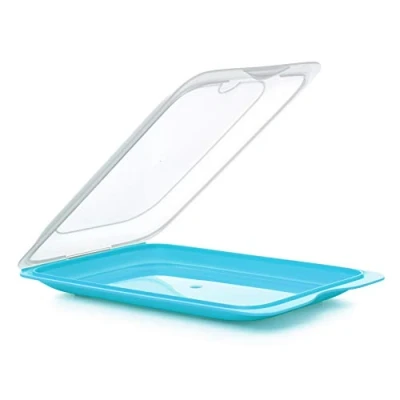 Image of TATAY Set of 3 Cold Meat Containers with Lid, BPA Free, Reusable, Stackable, Dishwasher and Microwave Safe, Turquoise Colour. Sizes 17 x 3,2 25,2 cm