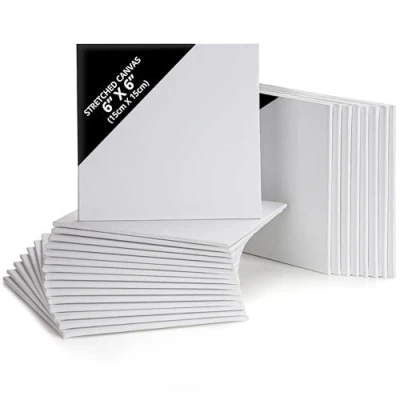 Image of Belle Vous 24 Pack Blank Canvas 15 x 15cm (6 6 inches) Pre Stretched Panel Boards Suitable for Acrylic and Oil Painting Also Sketching Drawing