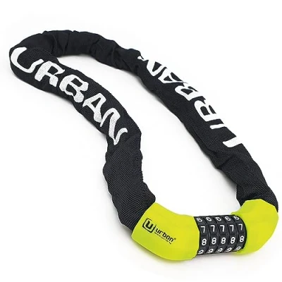 Image of Urban UR890 Bike Chain Lock with More Secure 5 Digit Code, Deterrent, Thicker and Resistant ø8mm/0.31in Steel Links Anti Scratch Cover, Theft for Bicycle, Scooter, Gates, 100cm/3.2ft