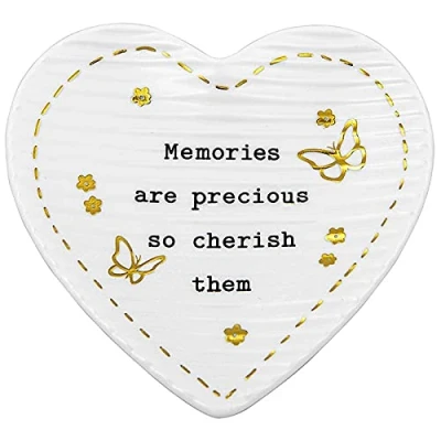 Image of Thoughtful Words Heart Trinket Tray Dish Memories Are Precious Accessory for The Home