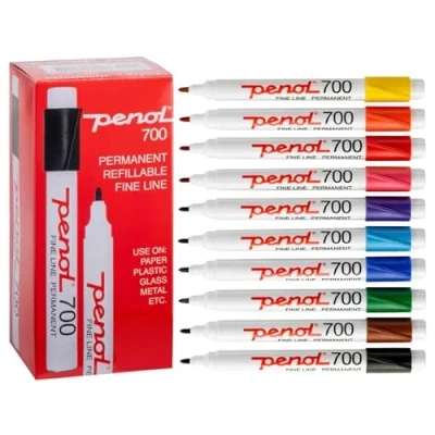 Image of PENOL Permanent Marker Pens, 10 Pens in Multicolor 0700, 1.5mm Bullet Tip Coloured with Nordic Swan Ecolabel, Quick Dry and Fade Resistant Ink Based on Alcohol Markers for Artwork