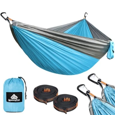 Image of NATUREFUN Ultra Light Travel Camping Hammock 300kg Load Capacity,(300 x 200 cm) Breathable,Quick drying Parachute Nylon 2 Premium Carabiners,2 Slings Included For Outdoor Indoor Garden