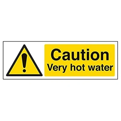 Image of V Safety Caution Very Hot Water Warning Sign 300mm x 100mm 1mm Rigid Plastic