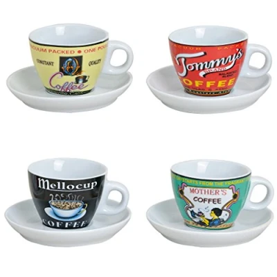 Image of Espresso Cups and Saucers Set 4pcs from Porcelain Vintage Retro Design
