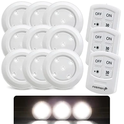 Image of Fosmon Puck Light with Remote Control Wireless Light, Battery Powered Under Cupboard Lights, Stick on LED Touch Lights for Kitchen Cabinet 9PACK