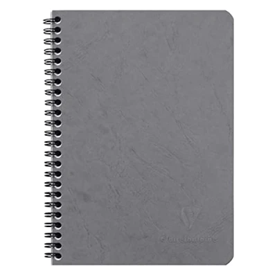 Image of Clairefontaine Ref 785325C Age Bag Wirebound Notebook (100 Pages) A5 Size, Squared Rulings, 90gsm Brushed Vellum Paper, Pocket for Loose Documents Grey Cover