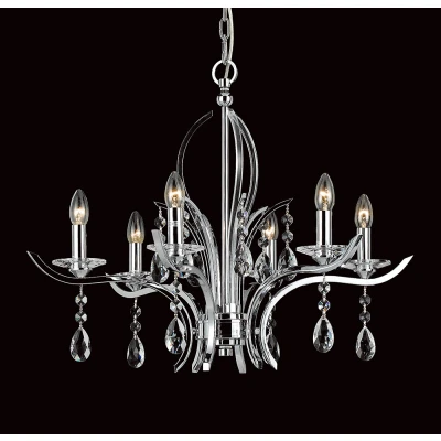 Image of Turin Chrome With Crystal 6 Arm Chandelier