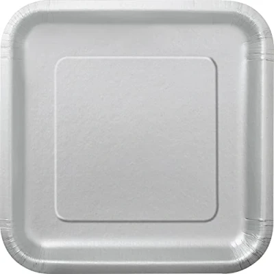 Image of Unique 33443EU Eco Friendly Square Paper Plates 23 cm Silver Colour 14 Count (Pack of 1), Pack