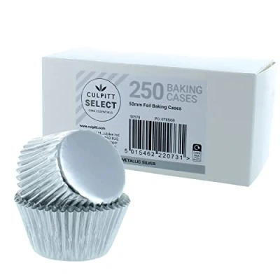 Image of Culpitt Select Silver Baking Cases, Premium Foil Cups, 50mm Cupcake Cases Extra Large Pack of 250