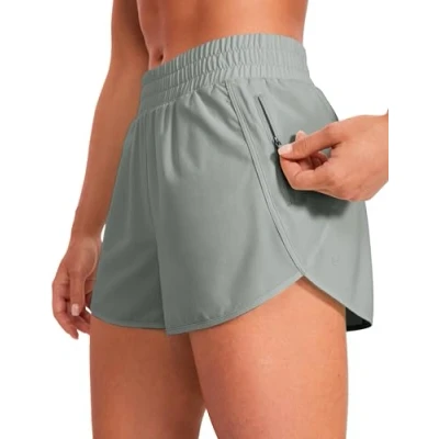 Image of CRZ YOGA Women&#039;s High Waist Running Shorts 3&#039;&#039; Mesh Liner Quick Dry Athletic Gym Workout with Zipper Pocket Sterling 14