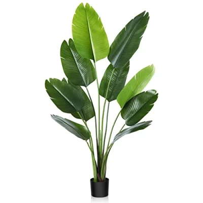 Image of CROSOFMI Artificial Bird of Paradise Plant 150cm Fake Tropical Palm Tree with 10 Leaves,Perfect Faux Plants in Pot for Indoor Outdoor House Home Office Modern Decoration Housewarming Gift（1Pack）