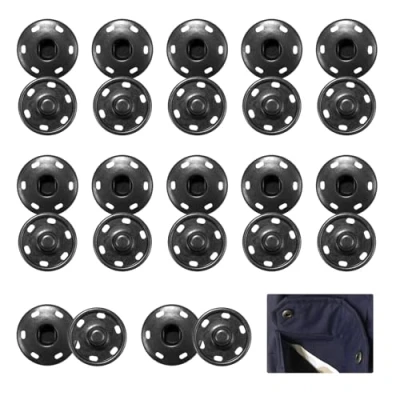 Image of 12 Pcs Snap Fasteners, 21mm Fasteners Sew On Metal Buttons, Versatile Sewing Press Studs for Clothing, Clothes, Purse DIY, Handbag Fasteners(Black)