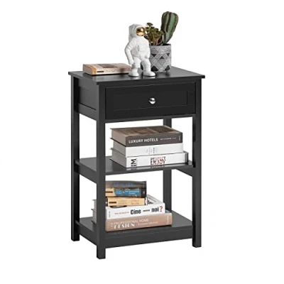 Image of SoBuy FBT46 SCH, Side Table End Coffee Lamp Bedside Night Stand with 1 Drawer and 2 Shelves, Black