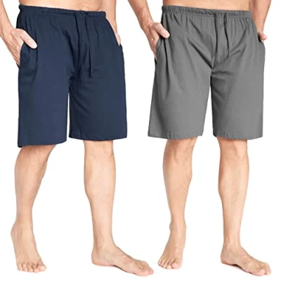 Image of Mens Pyjama Shorts Comfy Lounge with Pockets Pack of 2 (4XL, Charcoal/Navy)