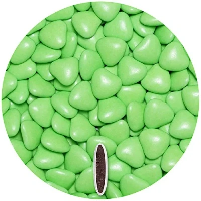 Image of EinsSein 0,5kg sugared chocolate hearts dragees med light green glossy heart chocolates sweets dragées wedding mini favours guests shapes table party baptism sweet