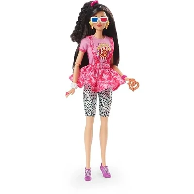 Image of Barbie Doll, Black Hair, 80s Inspired Movie Night, Rewind Series, Nostalgic Collectibles and Gifts, Clothes Accessories, HJX18