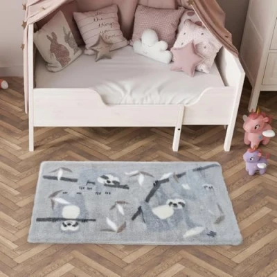 Image of COUNTRY CLUB Faux Fur Bedroom Rug for Children Designs Fluffy Soft Rectangle Mat 110cm Sloth