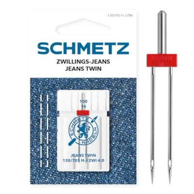 Image of SCHMETZ Sewing Machine Needle 1 Jeans Twin 4.0/100 System 130/705 H J ZWI NE 4.0 Can be Used on All Household Machines with Zigzag Function