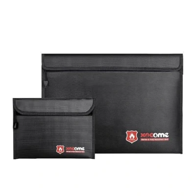 Image of fireproof document bag, coin safe bag set 15 x 11 and 9x7 inches, itch proof silicone coated bags, safes for storing coins, documents, jewelry