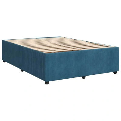 Image of vidaXL Velvet Bed Frame Blue 140 x 190 cm Soft Comfortable Fabric, Sturdy Pine Wood Feet