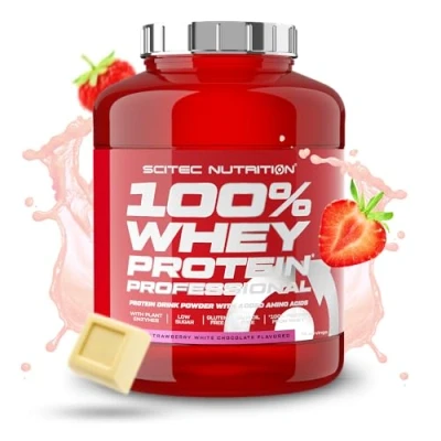 Image of Scitec Nutrition 100% Whey Protein Professional Enhanced with Extra Amino Acids &amp; Digestive Enzymes Gluten Free Palm Oil Free, 2.35 kg, Strawberry White Chocolate