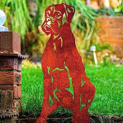 Image of Boxer Garden Ornament Christmas Dog Lover Owner Gift BullMastiff Related Statue Figurine Metal Home Decor Sculpture Mastiff (Brindle, Fawn Natural Oxidised)