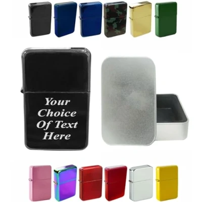 Image of Personalised Engraved Lighter for Birthday, Fathers Day, Anniversary, Choice of Colours With Luxury Gift Tin Packaging (Black Ice)