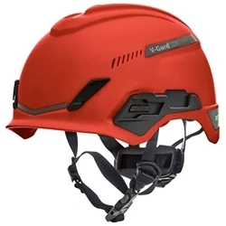 Image of MSA V Gard H1 Trivent Safety Climbing Helmet Ventilated Red 5264 cm Hard hat with chinstrap for Work at Height and Rescue EN12492 &amp; ANSI