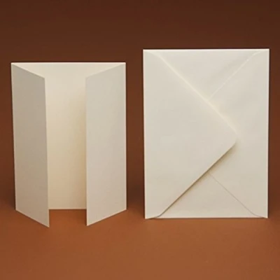 Image of DIY Wedding &amp; Crafts A6 Blank Ivory Linen GATEFOLD Cards and smooth C6 Envelopes (50)