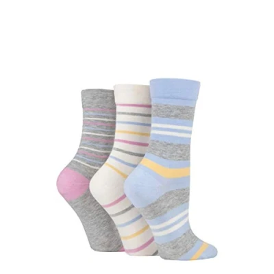 Image of SockShop Ladies Gentle Bamboo Socks with Smooth Toe Seams In Plains and Stripes Pack of 3 (Pastel Stripe, 4 8)