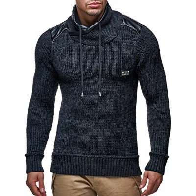 Image of Leif Nelson LN7040 Men&#039;s Pullover with Hood, Slim Fit Hoodie, Long Sleeve, Knitted Jumper, Sweatshirt, Winter Schwarz, M