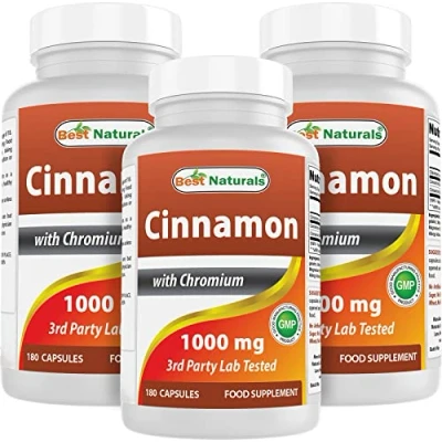 Image of Best Naturals Cinnamon 1000 mg with Chromium 200 mcg 180 Capsules (180 Count (Pack of 3))